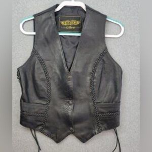 Women's Leather Vest Unik VTG SZ LG Has Patches on Back